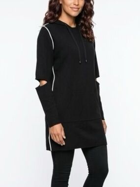 n:Philanthropy Hoodie Dress Black Cutout Sleeve Athleisure Streetwear Tunic Edgy